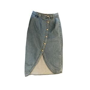 No Excuses Jean Skirt Womens Size 27W Denim Midi Skirt Button Front Vintage